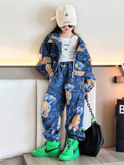 AO0712-23 طقم جينز تقيل بناتي فلو ( جكيت + بنطلون)