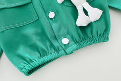 AO0508-42 طقم جينز 3 قطع ( بلوزة قطنية + جكيت كتان + بنطلون جينز)