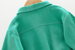 AO0508-42 طقم جينز 3 قطع ( بلوزة قطنية + جكيت كتان + بنطلون جينز)