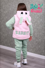 HBC040924-9 طقم بناتي شتوي تقيل مبطن فرو بالكامل 3 قطع ( بلوزة + فست + بنطلون)