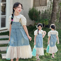 RM150424-34 فستان جينز بناتي مع قميص