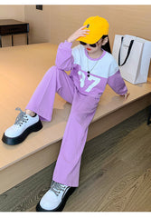 AO0508-83 طقم بناتي سبورت ( بلوزة + بنطلون)