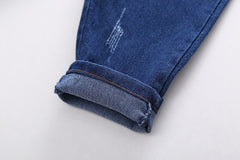 AO0508-79  طقم ولادي قطعتين ( بلوزة مع قبة قميص و ببيونة + بنطلون جينز)