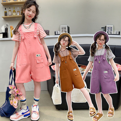 RM150424-15 طقم بناتي صيفي قطعتين ( بلوزة + افرهول)