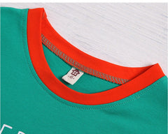 SS-2353B  طقم ولادي جينز بجي قطعتين ( بلوزة قطنية + شورت جينز طويل)