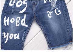 SS-2353B  طقم ولادي جينز بجي قطعتين ( بلوزة قطنية + شورت جينز طويل)