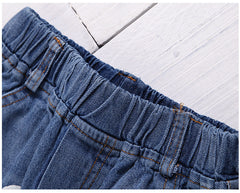 SS-2353B  طقم ولادي جينز بجي قطعتين ( بلوزة قطنية + شورت جينز طويل)