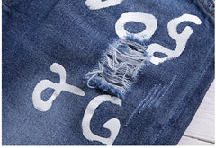 SS-2353B  طقم ولادي جينز بجي قطعتين ( بلوزة قطنية + شورت جينز طويل)