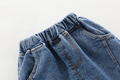 AO0508-42 طقم جينز 3 قطع ( بلوزة قطنية + جكيت كتان + بنطلون جينز)