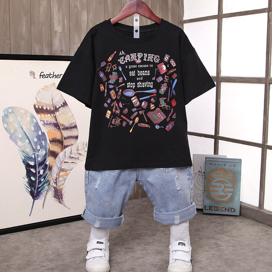 SS-2361B طقم ولادي قطعتين ( بلوزة قطنية + بنطلون جينز)