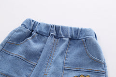 AO0508-75 طقم ولادي 3 قطع ( بلوزة قطنية + جكيت كتان + بنطلون جينز )