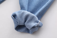 AO0508-75 طقم ولادي 3 قطع ( بلوزة قطنية + جكيت كتان + بنطلون جينز )