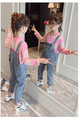 AO1023-49 طقم افرهول جينز + بلوزة مخططة