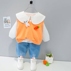 AO0111-22 طقم 3 قطع ( بلوزة مع قبة + فست + بنطلون جينز ناعم )