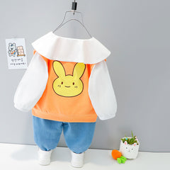 AO0111-22 طقم 3 قطع ( بلوزة مع قبة + فست + بنطلون جينز ناعم )