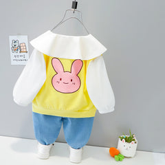 AO0111-22 طقم 3 قطع ( بلوزة مع قبة + فست + بنطلون جينز ناعم )