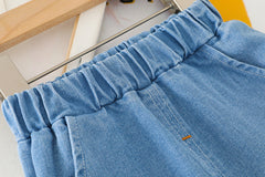 AO0111-22 طقم 3 قطع ( بلوزة مع قبة + فست + بنطلون جينز ناعم )