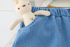 AO0111-22 طقم 3 قطع ( بلوزة مع قبة + فست + بنطلون جينز ناعم )