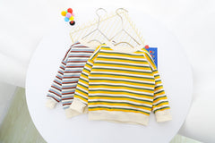 AO0111-45 طقم أفرهول (بلوزة مخططة + أفرهول كتان ناعم )