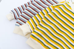 AO0111-45 طقم أفرهول (بلوزة مخططة + أفرهول كتان ناعم )