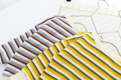 AO0111-45 طقم أفرهول (بلوزة مخططة + أفرهول كتان ناعم )