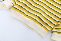 AO0111-45 طقم أفرهول (بلوزة مخططة + أفرهول كتان ناعم )