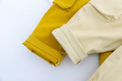 AO0111-45 طقم أفرهول (بلوزة مخططة + أفرهول كتان ناعم )