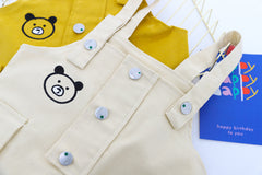 AO0111-45 طقم أفرهول (بلوزة مخططة + أفرهول كتان ناعم )