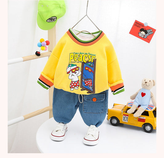 AO0111-04 طقم جينز قطعتين ( بلوزة قطنية + بنطلون جينز )