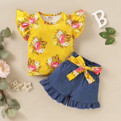 AO0304-73 طقم بناتي قطعتين ( بلوزة + شورت)