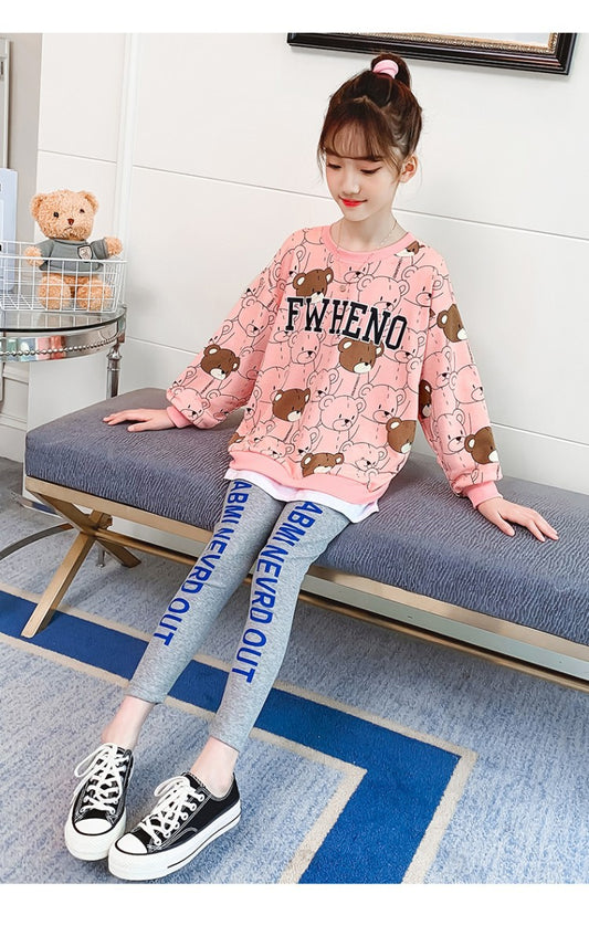 AO0505-23 بدلة قطنية ( بلوزة + بنطلون فيزون) ربيعية خريفية عالية الجودة