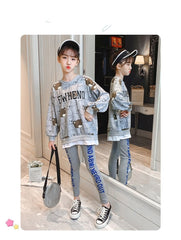 AO0505-23 بدلة قطنية ( بلوزة + بنطلون فيزون) ربيعية خريفية عالية الجودة