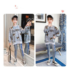 AO0505-23 بدلة قطنية ( بلوزة + بنطلون فيزون) ربيعية خريفية عالية الجودة