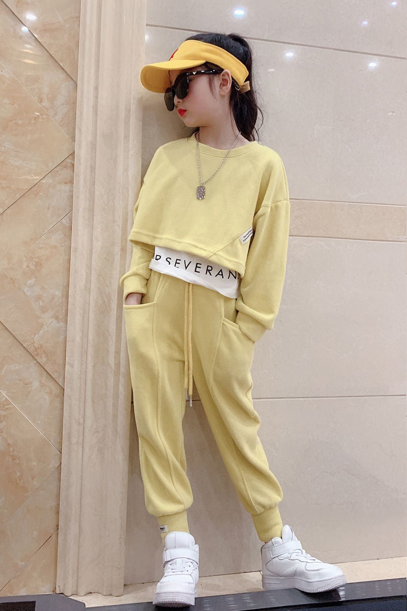 AO0505-37 طقم قطني بناتي ( بلوزة قطعتين + بنطلون )