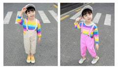 AO0507-36 طقم أفرهول بجي قطعتين ( بلوزة قطنية دافئة + أفرهول كتان)