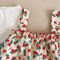 AO0507-60 طقم بناتي صيفي شورت بجي قطعتين ( بلوزة + شورت جينز)