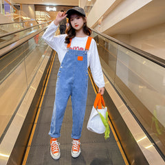 AO0507-98 طقم بناتي قطعتين ( افرهول جينز + بلوزة)