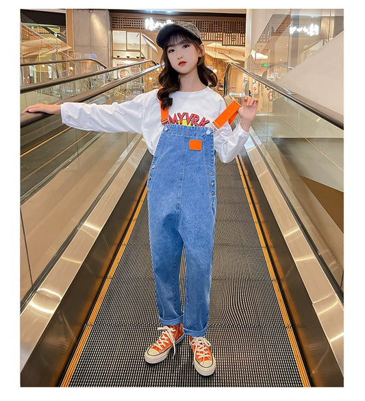 AO0507-98 طقم بناتي قطعتين ( افرهول جينز + بلوزة)