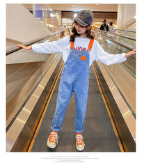 AO0507-98 طقم بناتي قطعتين ( افرهول جينز + بلوزة)