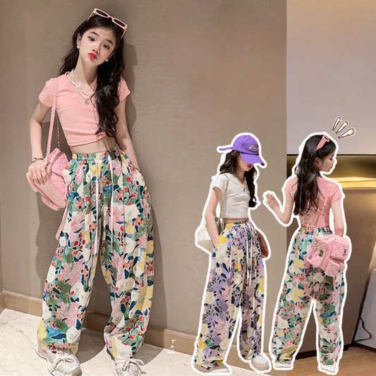 RM150424-12 طقم صيفي بناتي قطعتين ( بلوزة + بنطلون )