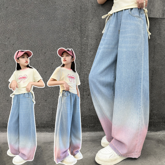 RM150424-31 طقم بناتي جينز صيفي قطعتين ( بلوزة + تنورة )