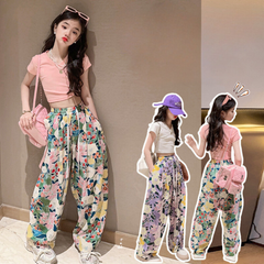 RM150424-12 طقم صيفي بناتي قطعتين ( بلوزة + بنطلون )