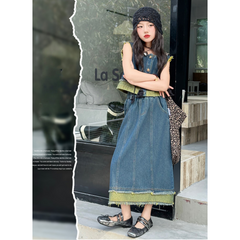 RM150424-29 طقم بناتي جينز صيفي قطعتين ( بلوزة + تنورة )