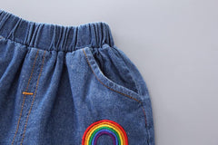 AO1204-58 طقم جينز قطعتين ( بلوزة قطنية + شورت جينز)