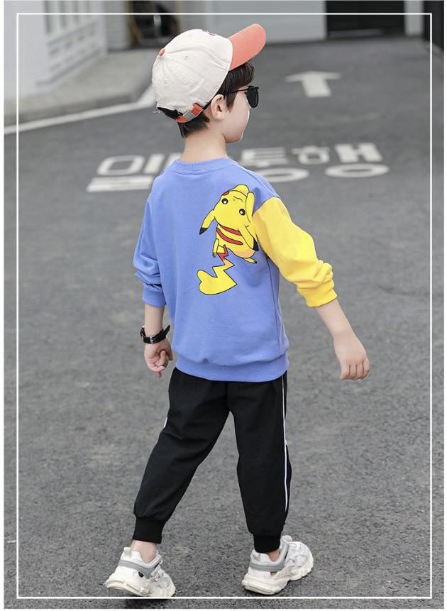 AS-1523B طقم بيكاتشو قطني ( بلوزة قطنية + بنطلون رياضي)