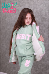 HBC040924-9 طقم بناتي شتوي تقيل مبطن فرو بالكامل 3 قطع ( بلوزة + فست + بنطلون)