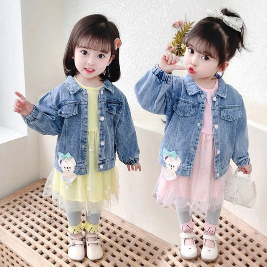 AS-2218G طقم 3 قطع ( فستان كم كامل + جاكيت جينز + فيزون قطني) خريفي وربيعي دافئ