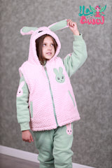 HBC040924-9 طقم بناتي شتوي تقيل مبطن فرو بالكامل 3 قطع ( بلوزة + فست + بنطلون)