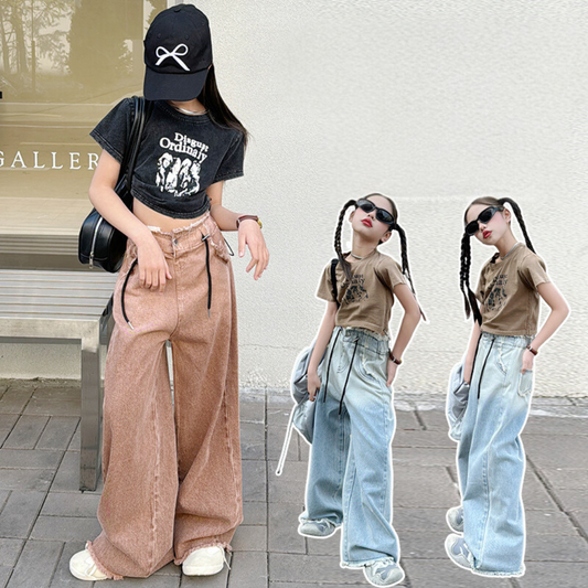 RM150424-22 طقم بناتي صيفي قطعتين ( بلوزة + بنطلون)