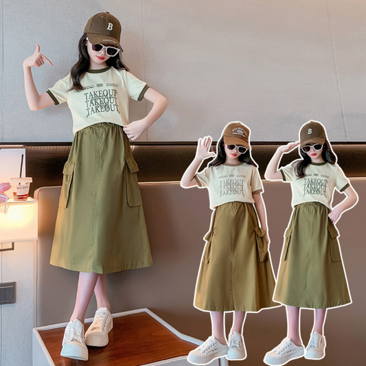 RM150424-24 طقم بناتي صيفي قطعتين ( بلوزة + تنورة )